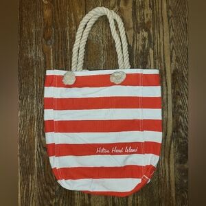 Hilton Head Island Striped Canvas Beach Tote Bag